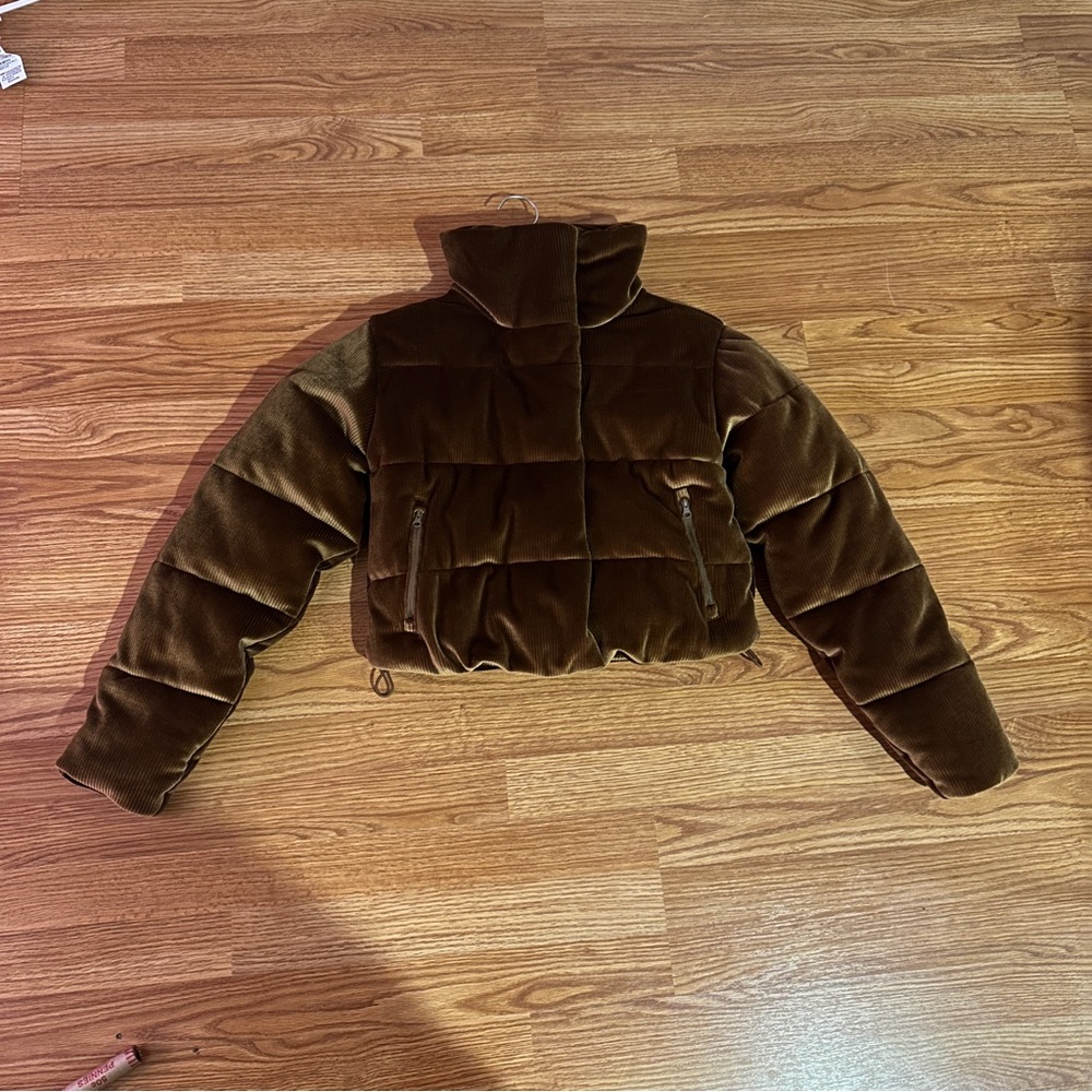 Alo Brown Cropped Corduroy Puffer Jacket XS